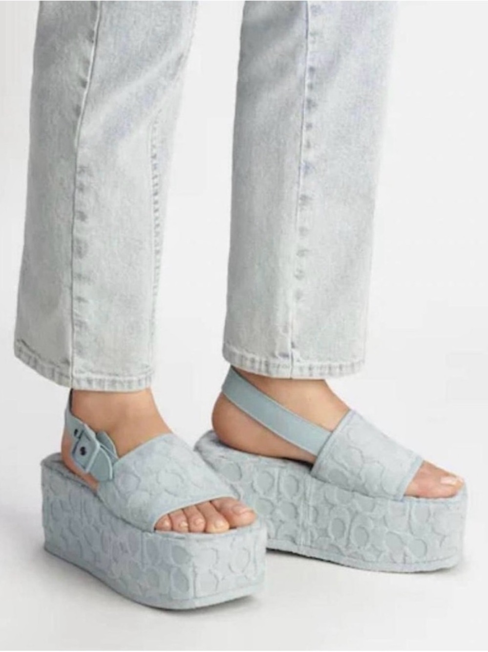 Coach Noelle Terry Cloth Slingback Platform Sandal Rare Aqua Color NIB size 5